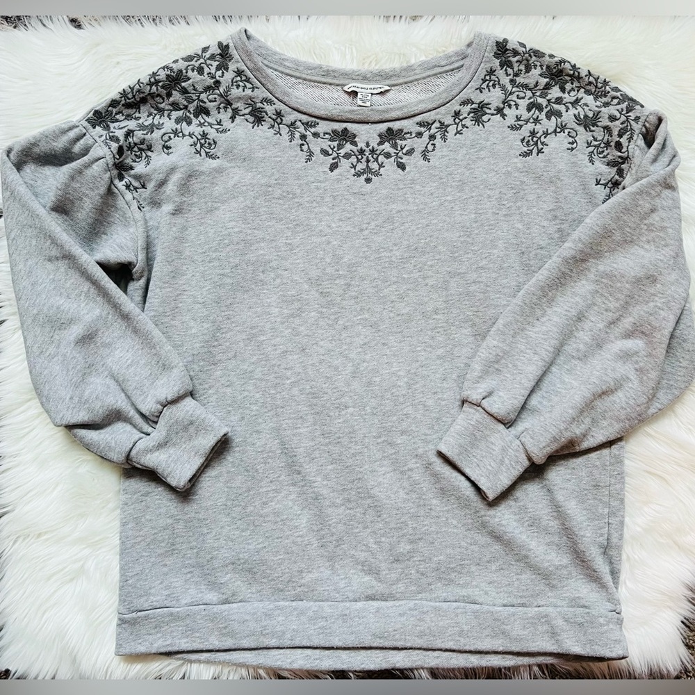 American Eagle Outfitters Gray Embroidered Sweatshirt